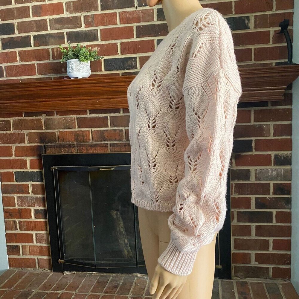 Women's Spacedye Boat Neck Pointelle Knit Pullover Sweater Size M Pink New - Picture 3 of 16